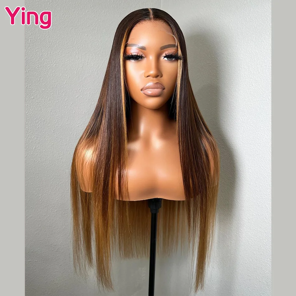 Perruque Lace Front Wig Remy naturelle – Ying Hair, cheveux lisses, ombré #27, 13x6, 13x4, 5x5, pre-plucked, 180% de densité