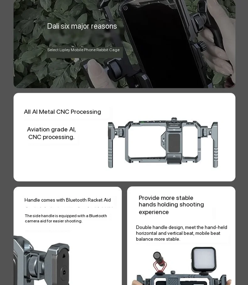 Description Picture 2 of itemLeaplight Universal Phone Cage Metal With Dual Hand Smartphone Video Rig Kit Cell Phone Bluetooth Camera Aid