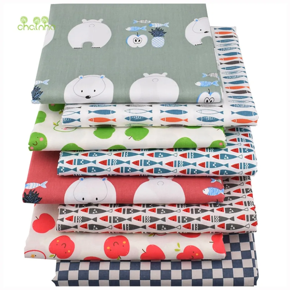 Chainho,Printed Twill Weave Cotton Fabric,Patchwork Cloth,DIY Sewing Quilting Material,Cartoon Series,8 Designs,2 Sizes,QC243