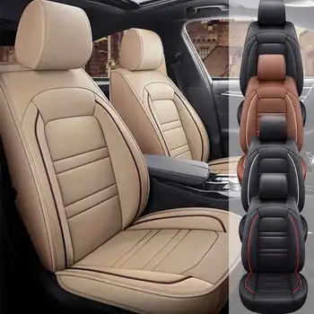 Universal 5-Seat PU Leather Car Seat Covers Full set Front Rear Seat Cushion Anti-scratch Protection Four Season 1