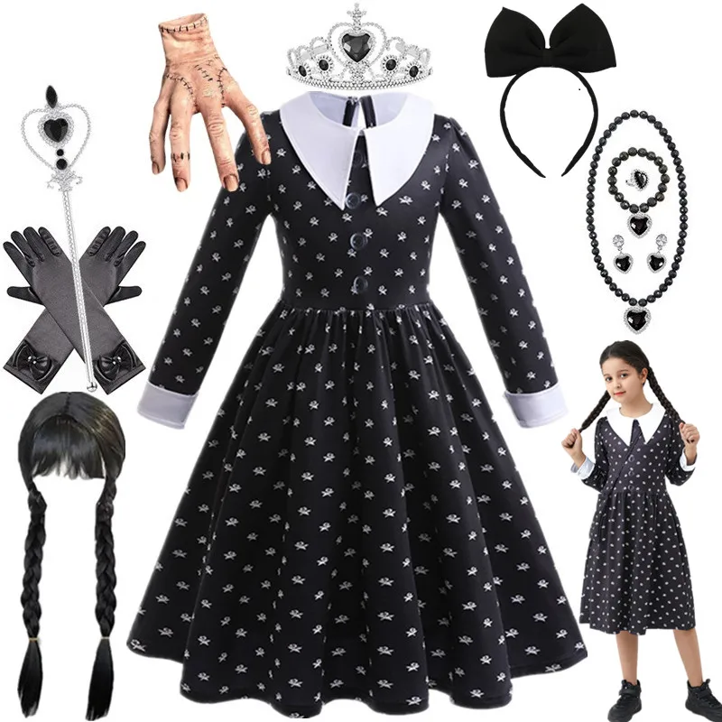 Halloween Wednesday Coste Girl Kostium Księżniczki Urodzinowe Czarne Fantazyjne Karnawałowe Addams Sukienki Cosplay Dla Dzieci