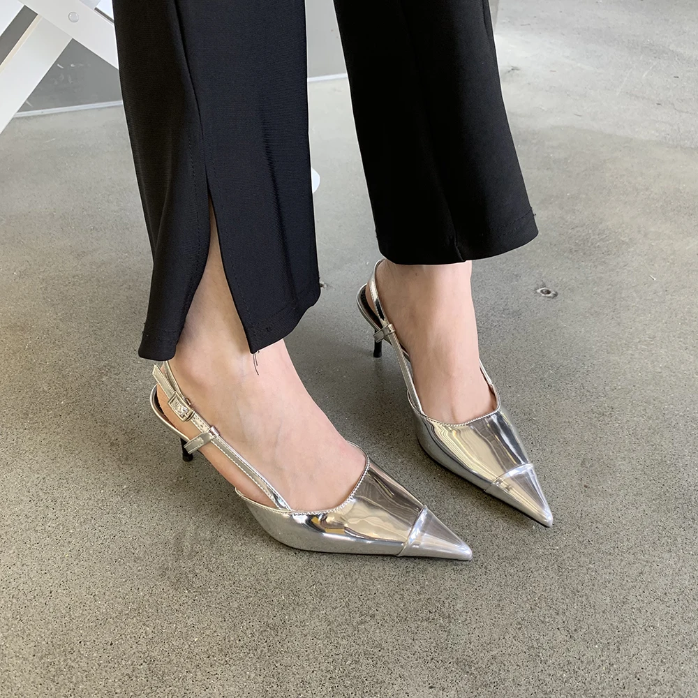 Alohas Cinderella Shimmer Silver Leather Heels | Oliver Bonas