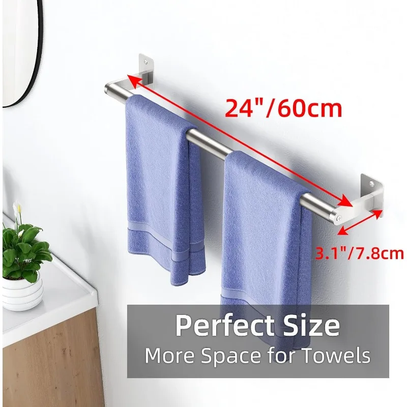 Bathroom Towel Bar, 24 Inch Towel Racks for Bathroom Wall Mounted, Heavy Duty Bath Hand Holder Organizer, Brushed Silver