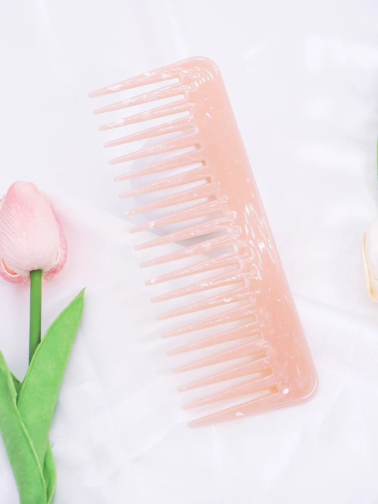 Cute Pink Hair Comb Marble Big Wide Tooth Comb Simple Texture Hairdressing Hairbrush Female Anti-static Detangler Brush Set 4