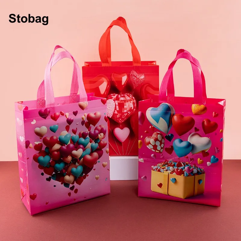 

StoBag 12pcs Non-woven Gift Package Bag Valentine's Day Wedding Fabric Tote Candy Storage Reusable Pouch Birthday Party Favors