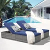 Outdoor Chaise Lounge Chair, Pool Rattan Chaise Lounge Chair with Navy Blue Cushion, Grey PE Wicker, Steel Frame, Set of 2 6