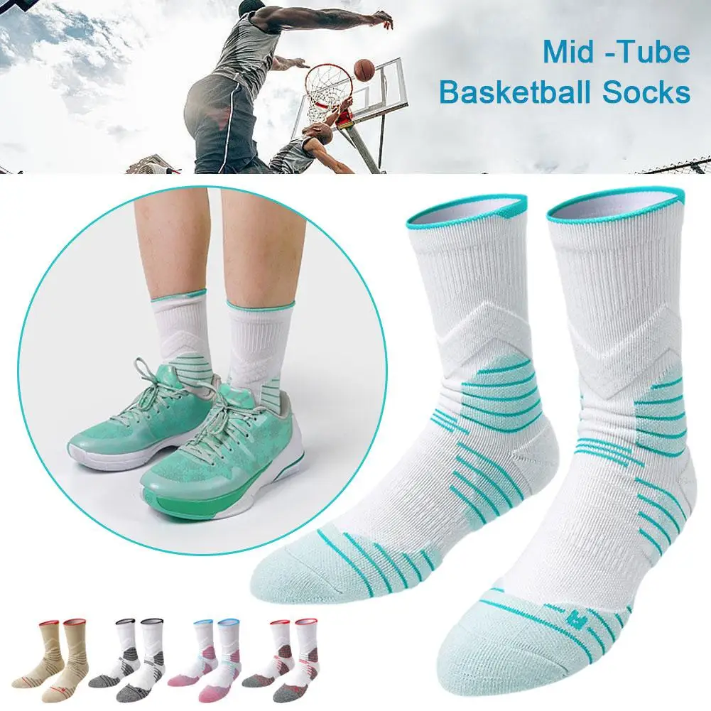 

1pair Men's Socks Compression Stockings Breathable Sweat Sport Basketball Anti Cycling Sock Elastic Absorbing Tube Slip Hig N1M7