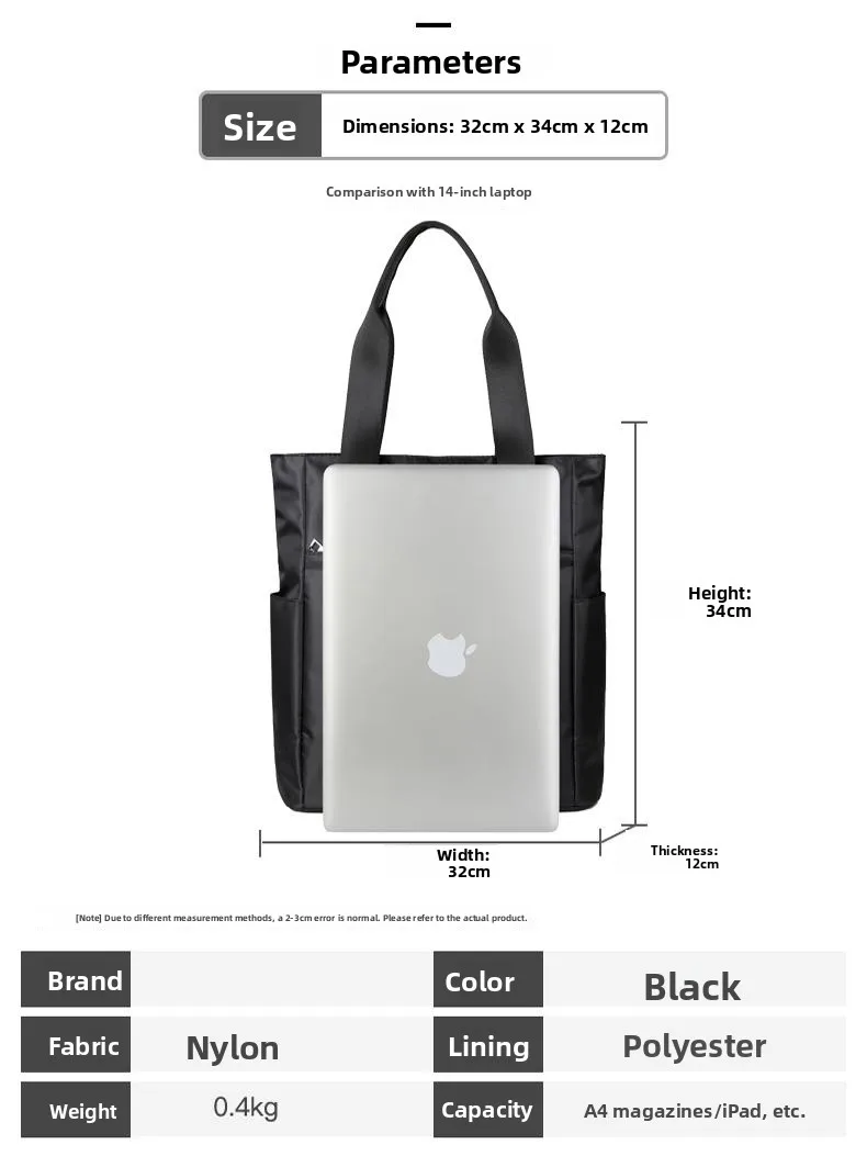 Large Capacity Oxford Cloth Men's Briefcase Casual Commuter Shoulder Bag Business Laptop Bag Soft Handle Zipper Closure Nylon... - 3