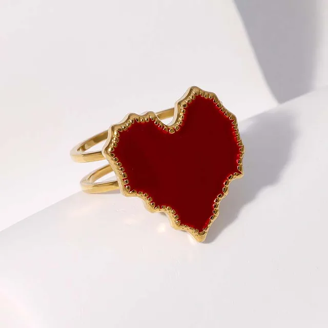Bagues géométriques Vintage rouge goutte à goutte d'huile pour femmes, en acier inoxydable, couleur or, ouverture en cœur, bagues réglables, bijoux, nouveau 2025