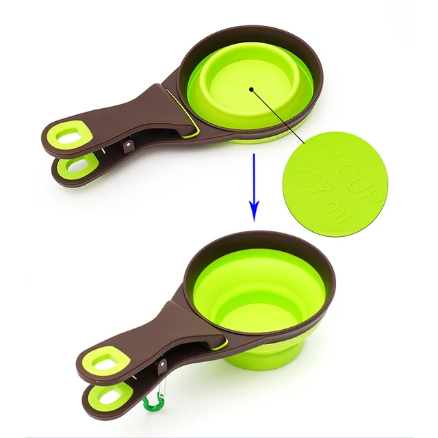 Foldable silicone pet food spoon, multifunctional cat food spoon with clip sealing, measuring pet food spoon 5