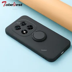 Silicone Square Soft Back Cover with 360° Finger Ring Holder for Redmi Note 14ProPlus (Black)