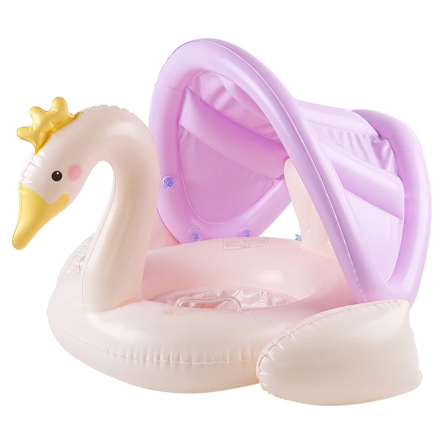 1PC upgraded Cream Swan Canopy Pool Floats Summer Swim Ring, Beach and Pool Swim Aid, Water Safety Gea Beach Toys for Pool Party 6