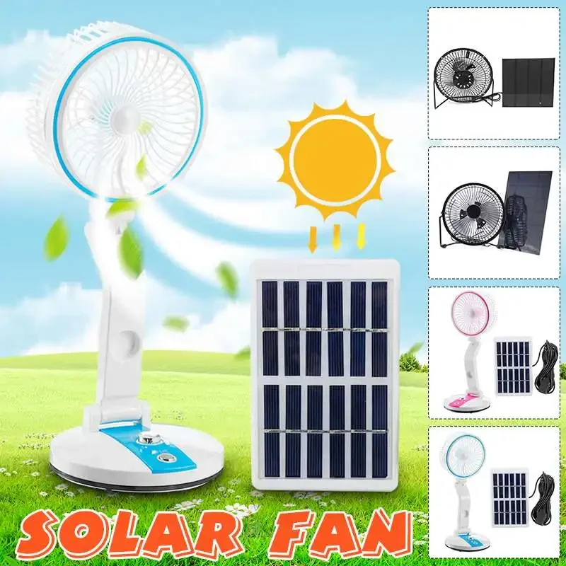 

Solar Fan Powered Panel Lighting Adjustable Power Bank Fans For Home Office Outdoor Traveling Cooling Ventilation Fan