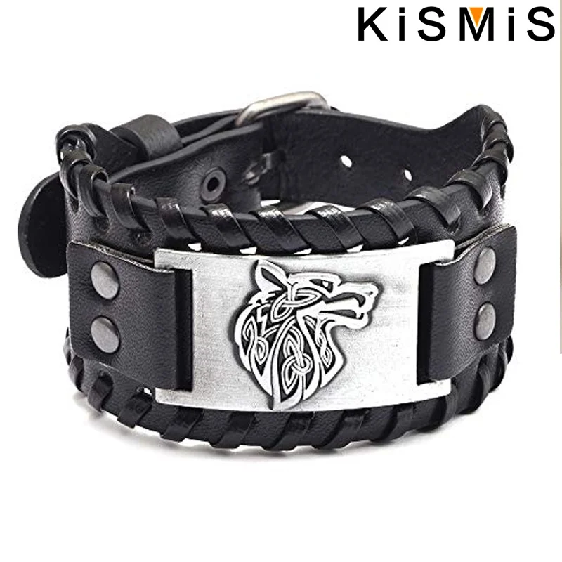 Men's Stainless Steel Wolf Head Wide Leather Bracelet Jewelry Stonego Accessories Viking Bracelet 1PC leather bracelet leather bangle stainless steel bangle
