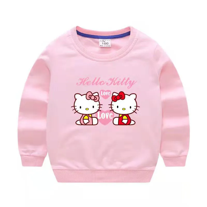 thumbnail image 1 of Jersey informal de algodón puro de nuevo estilo para niños de Hello Kitty, suéter de cuello redondo con estampado bonito para niños y niñas, Top para niños, 1 of 5