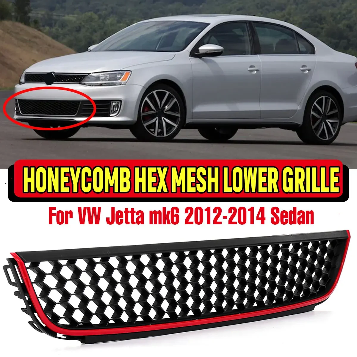 

Mk6 автомобильный сотовый шестигранный сетчатый передний бампер, нижние грили, гоночные грили для VOLKSWAGEN, для VW Jetta mk6 2012-2014 Седан, передняя решетка