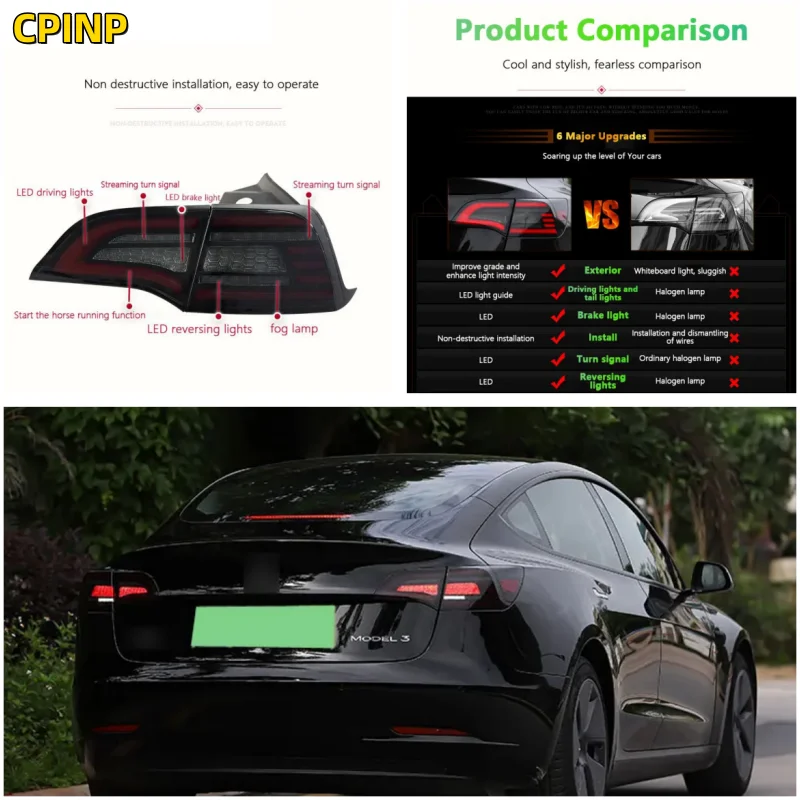 

Задние фонари в сборе для Tesla MODEL3, Модифицированная специальная модель, сканирование потокового света, задние фонари