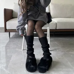 Japanese Lolita Sweet Girl Knit Leg Warmer Wool Socks with Decorative Ball for Women - Cozy Autumn Winter Style (B-black)