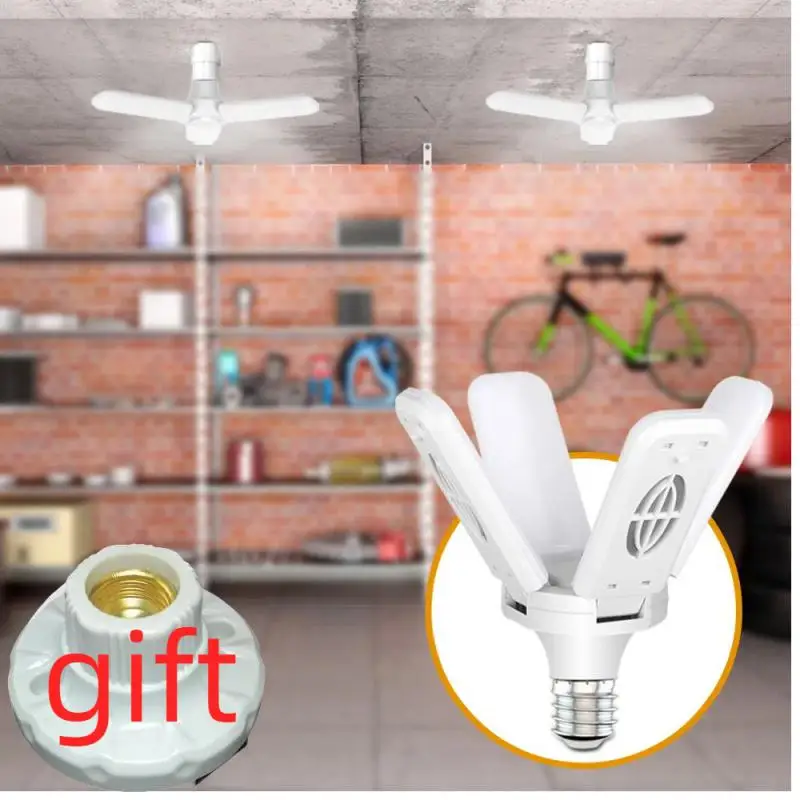 E27 bulb three-leaf four-leaf folding garage light LED flying saucer light Workshop lighting Indoor lighting+ Lamp holder