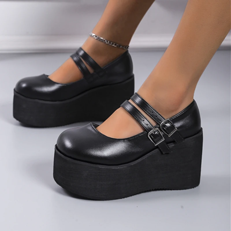 2022 New Women Lolita High Heels Platform Wedge Marry Janes Shoes Cute Sweet Gothic Fashion Buckle Punk Woman |
