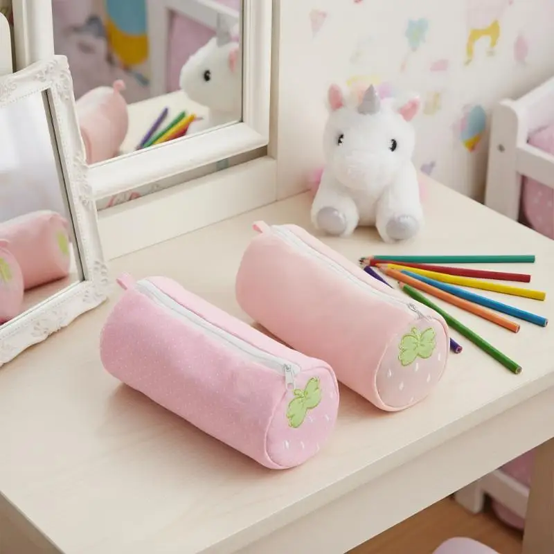 Astuccio rosa a pois con crema e fragole, per studenti, borsa portaoggetti per il ritorno a scuola, articoli di cancelleria, regalo per la scuola - immagine 4