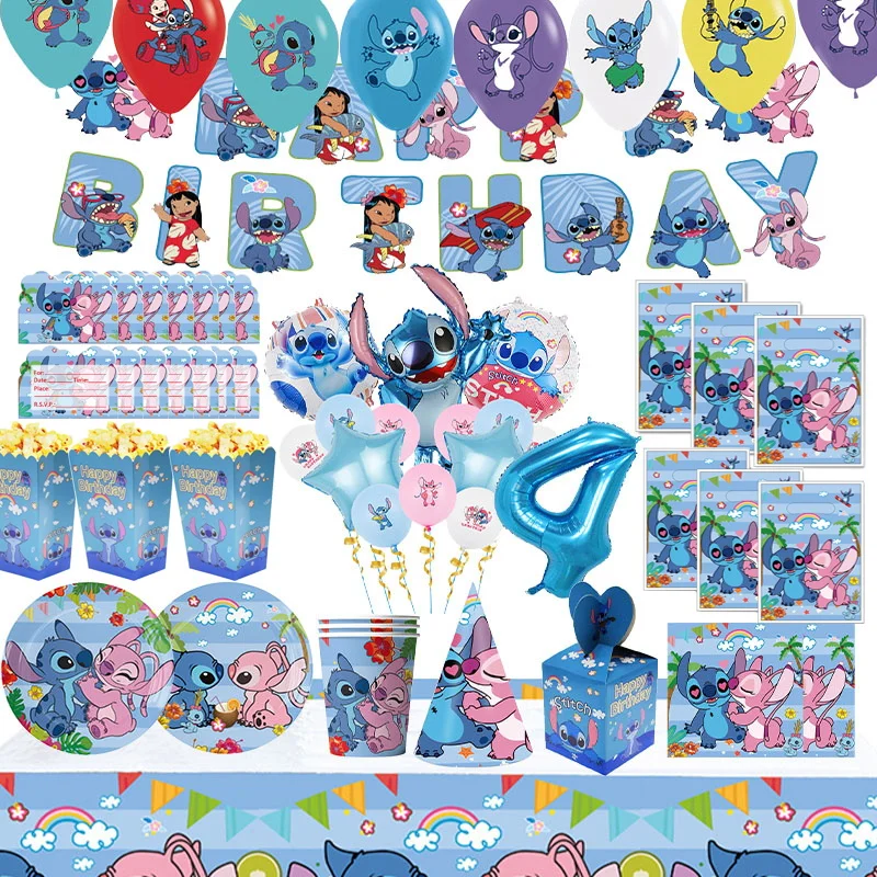Disney Stitch Birthday Party Decoration Supplies Hawaiian Aloha Lilo Stitch Blue Paper Cup Plate Tovaglioli Balloon Baby Shower Kid
