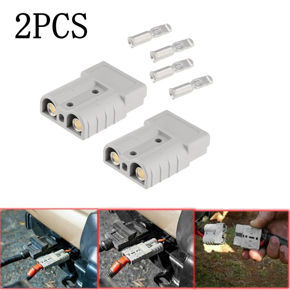 10 Connettori Rapidi Per Batteria 50A AWG6 - Modulari Con Terminali In Rame Placcato Argento, Coperture Incluse, Per Auto, Nautica, Inverter (Grigio) - 2