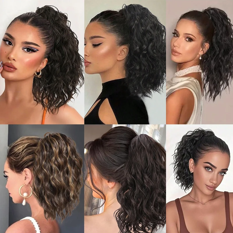 LUPU Hair Ponytail Wig Syntehtic Extension Fake Hair Wavy Curly Ponytail with Crab Hair Clip for Women Christmas Party Daily Use