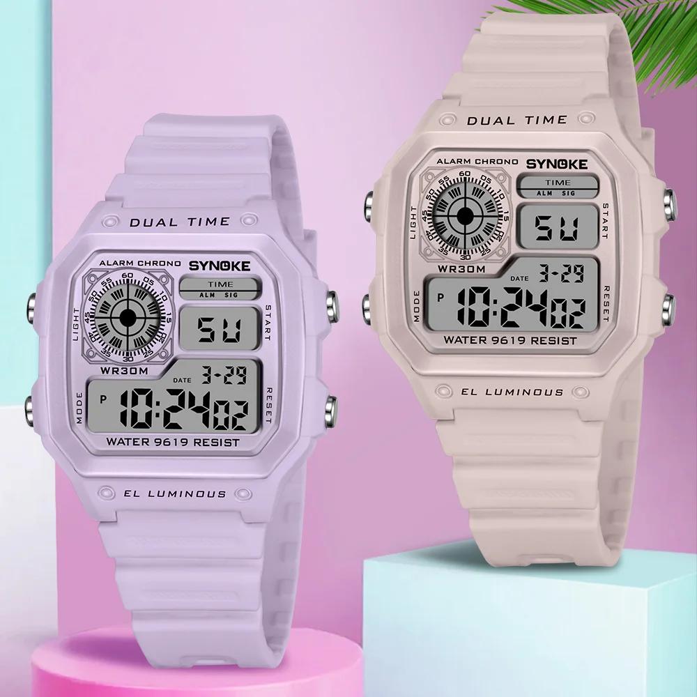 Digital Watch Synoke Lady Sports Luminous Multifunction Waterproof Chrono Wristwatch Outdoor Girls Fashion Student
