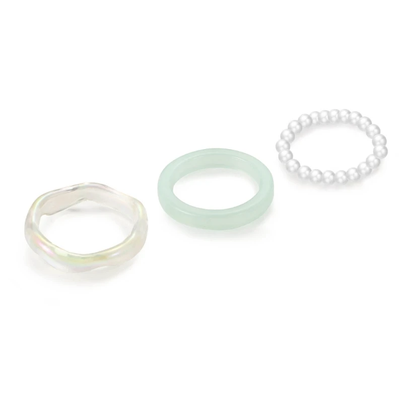 2025 Fashion Style 3 pièces, bague de pouce pliable à la mode en résine, bague élastique en perles Y2K_voghion.com