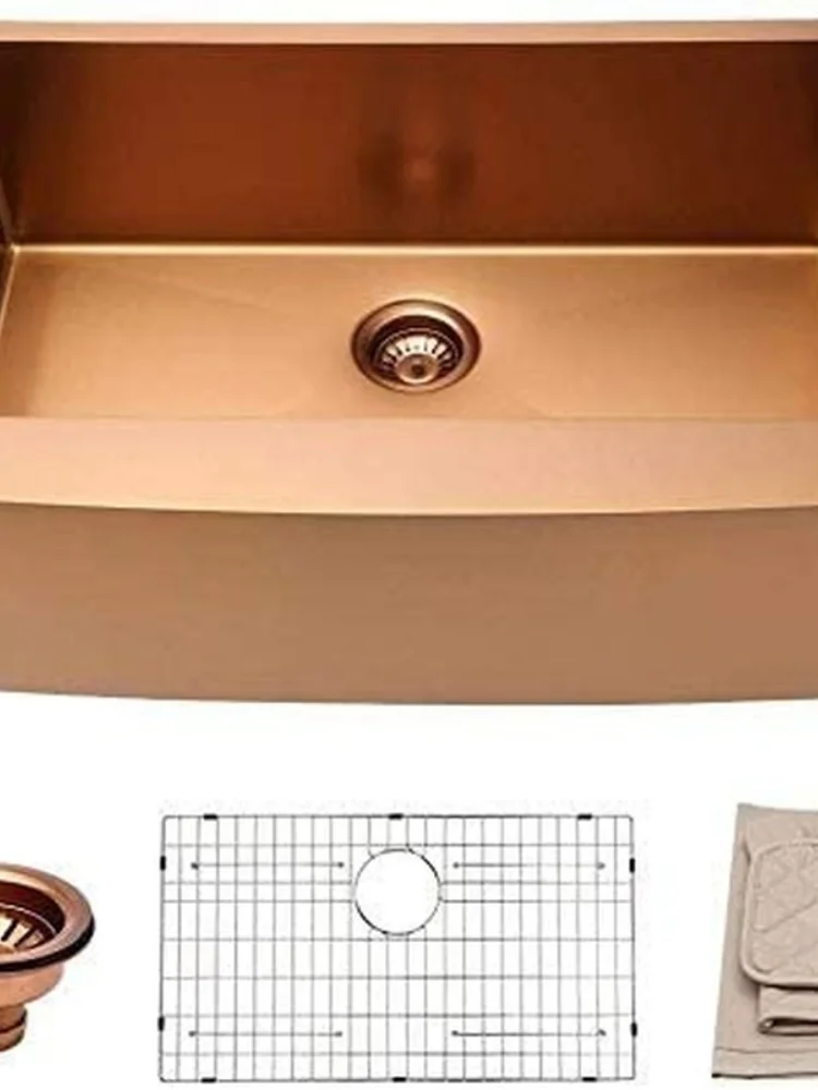 

Luxury Rose Gold PVD Nano Handmade Apron Front Farmhouse Stainless Steel Kitchen SinkCD