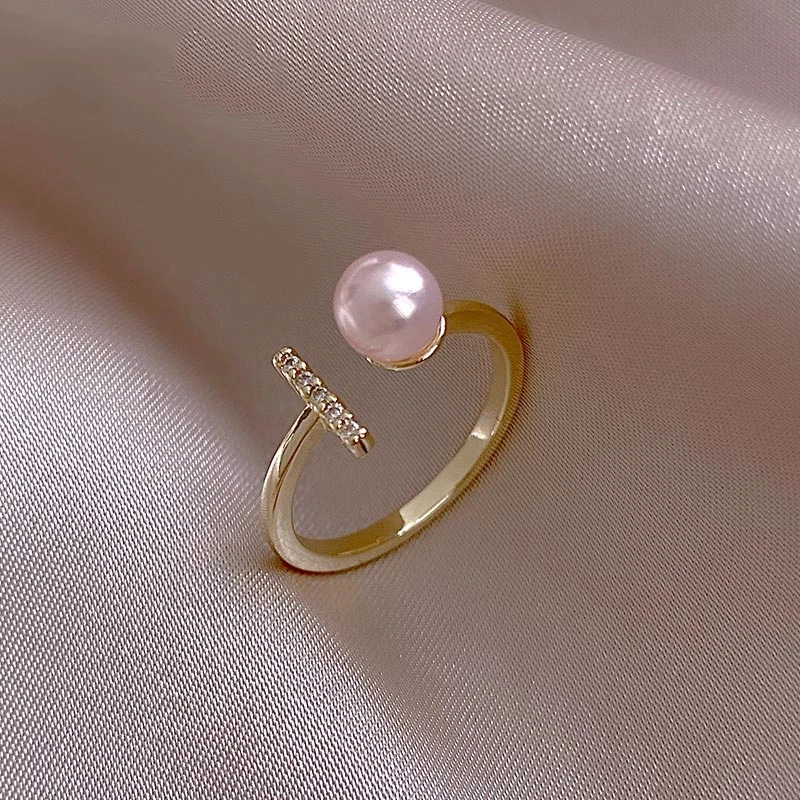 Korean Fashion T-shaped Pearl Opening Rings For Woman Gothic Jewelry Party Girl's Sexy Finger Accessories Student Set Gift ring set opening ring finger ring adjustable rings jewelry accessories