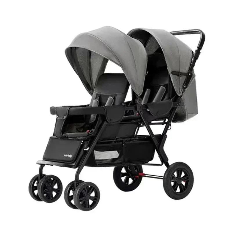 

Twin Baby Stroller Lightweight Folding Cart High Landscape Suspension Baby Carriage adjustable Four Wheel Stroller