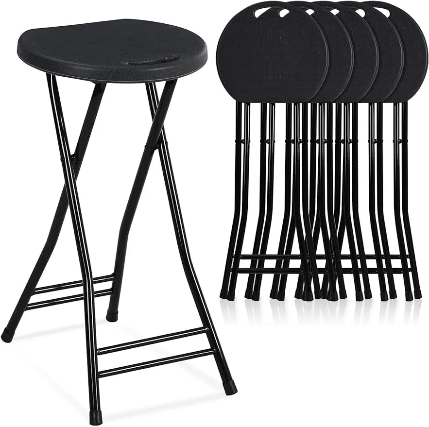 

Suzile 6 Pcs 24 Inch Tall Folding Chair Portable Plastic Stool Chair Heavy Duty Foldable Bar Stools with Handle for Adults Kitch
