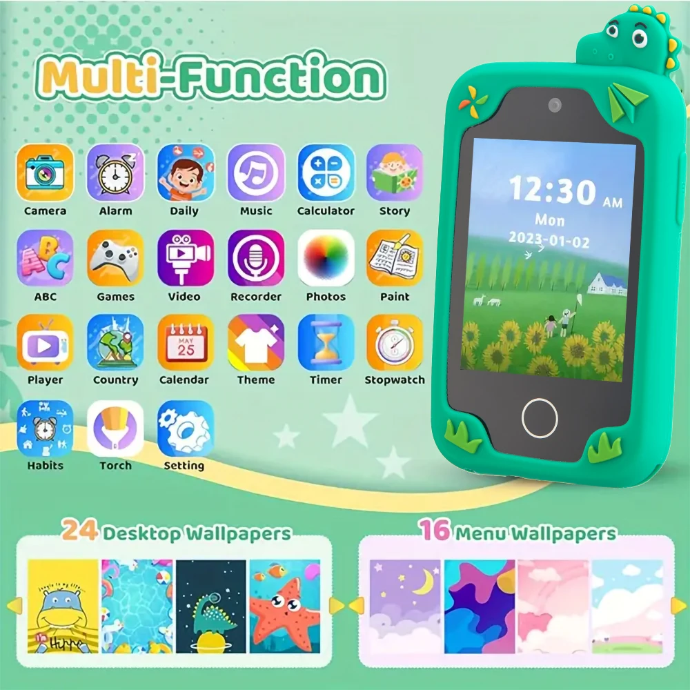 Cartoon Dinosaur Kids Smart Phone Toys Educational Music MP3 Player With Dual Camera for Boys Grils Birthday Christmas Gifts 5
