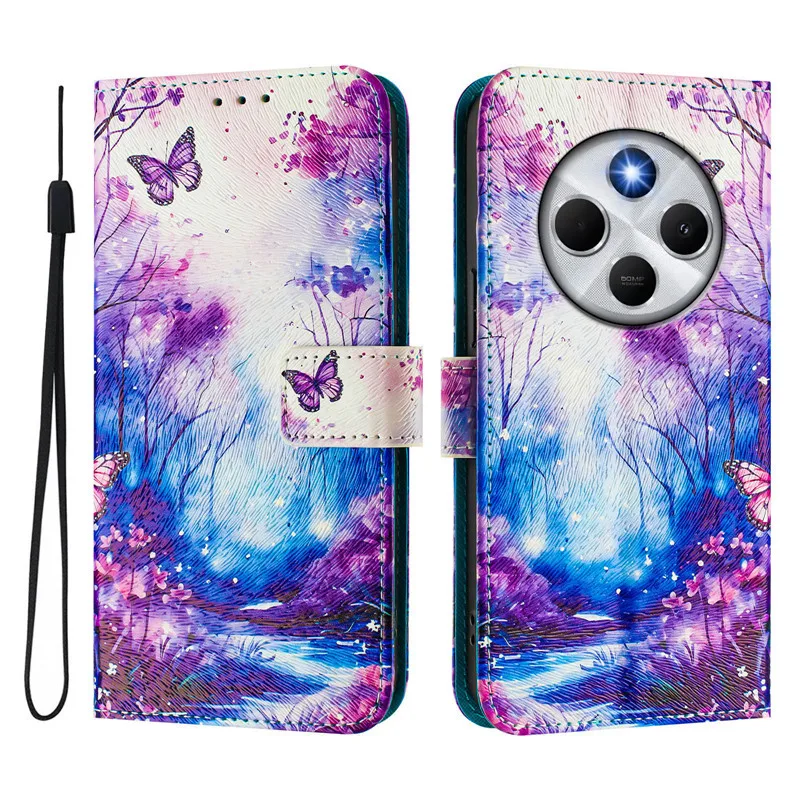 Elegant Leather Flip Wallet Phone Case with Magnetic Closure - Floral & Bear Design