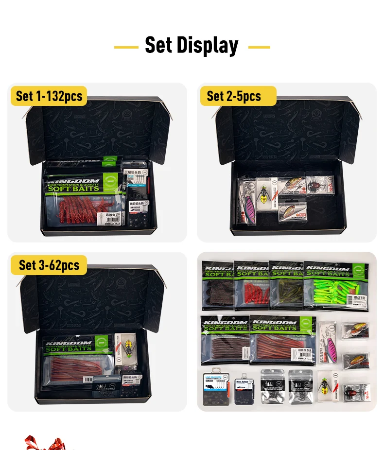 Kingdom Fishing 5 Stück 62 Stück 132 Stück Angelköder-Set für Forelle/Hecht/Barsch, künstliches Multi-Köder-Angelset, individuell verpackte Tackle-Box – Detail 3