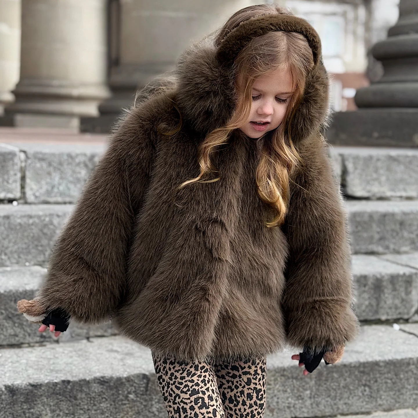  여아 퍼 재킷 단색 두꺼운 아동 여아 플러시 코트 신상 겨울 패션 어린 여아 푹신한 외투