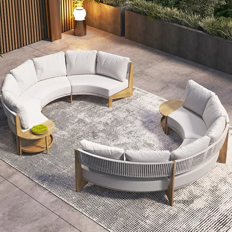 Nordic Teak Outdoor Sofas Villa Balcony Sunscreen Solid Wood Set Outdoor Furniture Modern Leisure Courtyard Garden Sofa Chair C