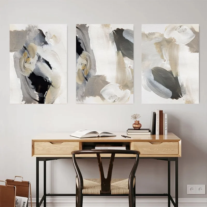 3PCS Modern Abstract Geometric Shape with Frame Canvas Painting Nordic Living Room Interior Decor Poster Wall Art Picture Decor