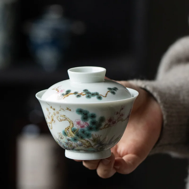 

Qing Yun Ge Gaiwan Kung Fu Teacups 4.3oz Cup Porcelain Chinese Jing De Zhen Hand-Draw Ceramic Drinking Ware
