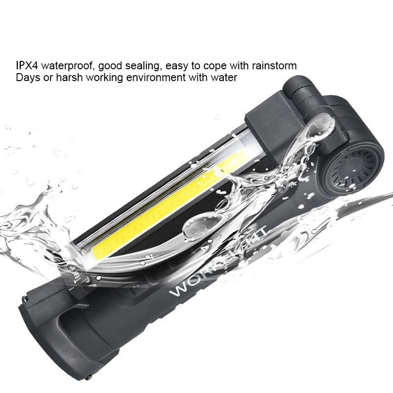 USB Rechargeable COB Work Light Portable Magnetic Car Repair Torch LED Red Light Warning Foldable Outdoor Emergency Flashlight