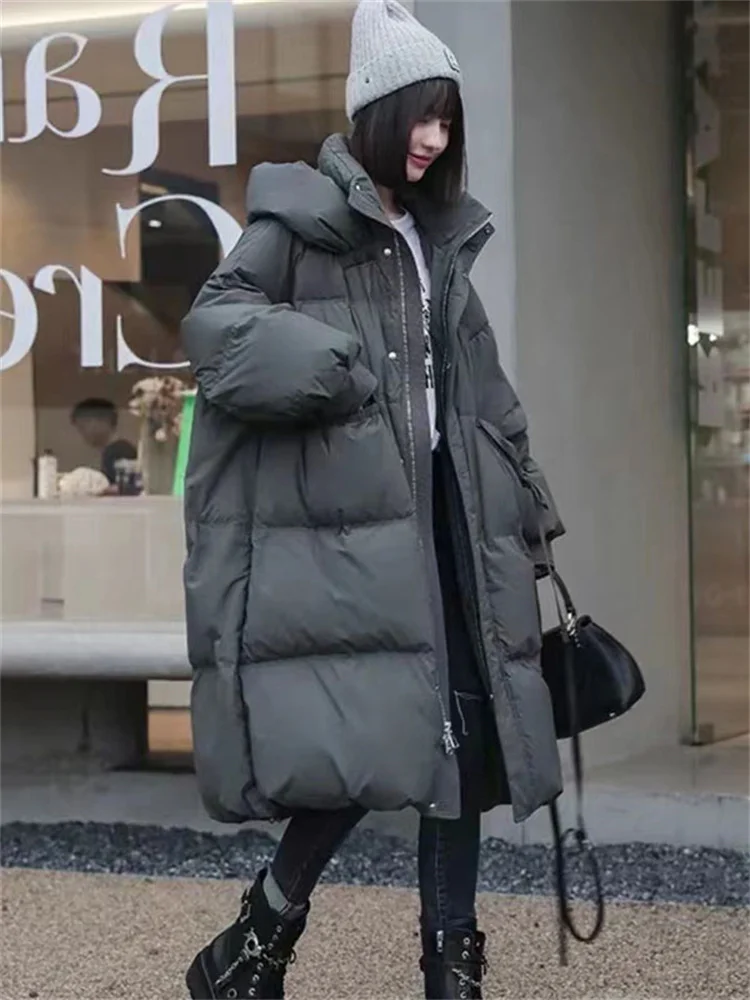 

Down Jacket Women 2023 Winter New Fashion Casual Long Loose White Duck Down Coat Thick Warmth Hooded Parkas Clothing