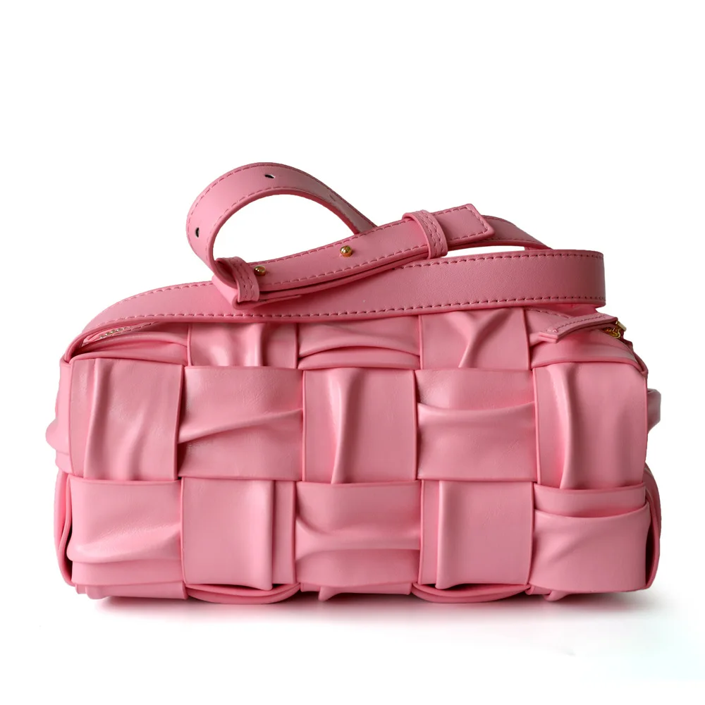 

Real Leather Women Messenger Bag Brand Designer Weaving Cow Skin Underarm Bag High Quality Female Pillow Handbags Candy Colors