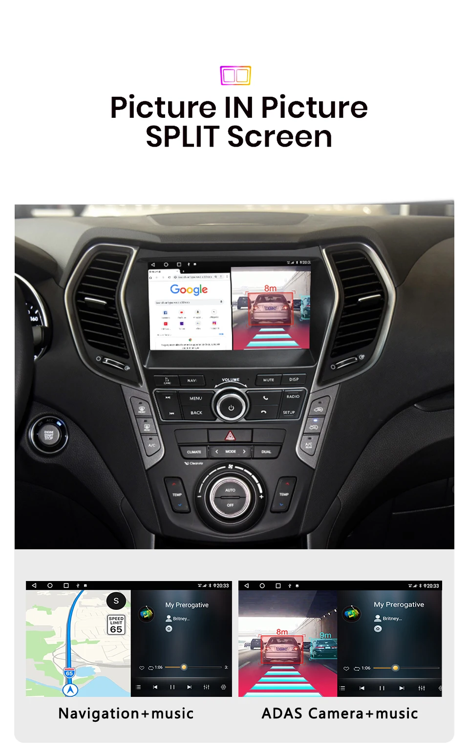 Android 11 Octa Core 6+128G For Santa Fe IX45 Top Level Car DVD GPS Multimedia R