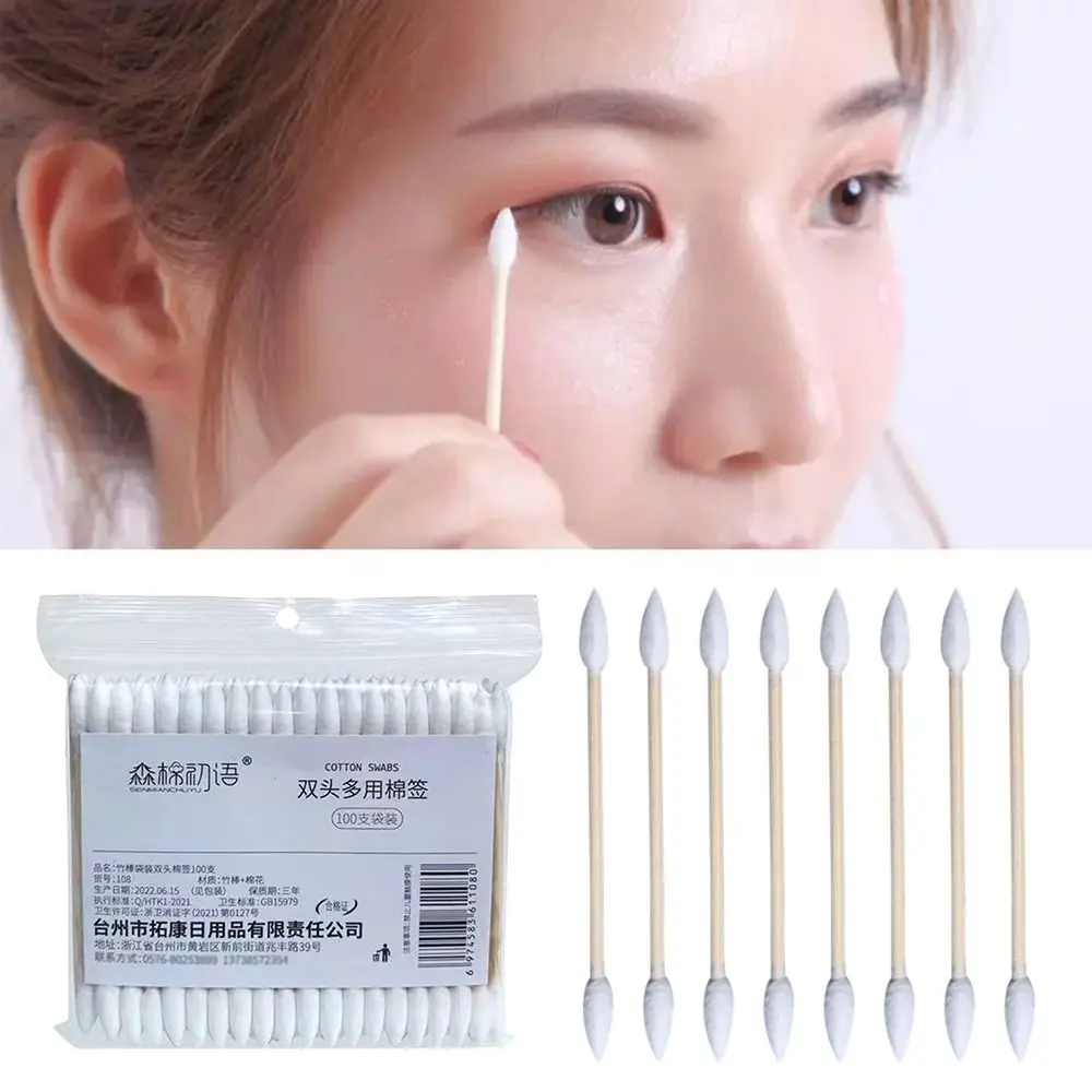100Pcs Natural Cotton Double Pointed Cotton Buds Double Precision Tips Cleaning Narrow Areas Bamboo Disposable Cleaning Sticks 4