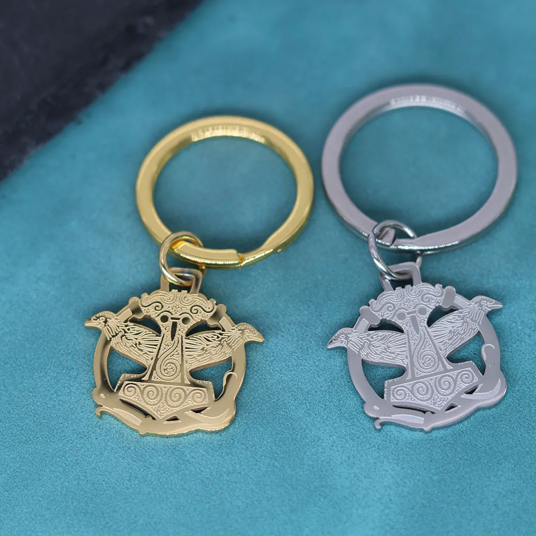 Martello Thors In Acciaio Inossidabile Con Ciondolo Corvo Keychian Per Uomo Donna Norreno Vichingo Odino Ascia Gioielli Portachiavi Gioielli Pagani