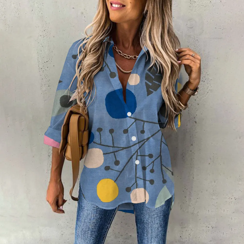 Women\'s shirts & blouses Geometric figure 3D Printing Elegant women blouses Fashion Long-sleeved Female clothing Tops camisa