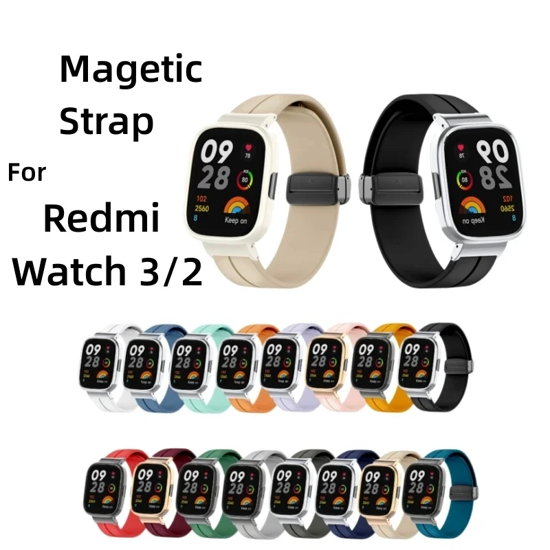 

Strap For Xiaomi Redmi Watch 3 2 Lite Metal Frame Soft Silicone Magnetic Clasp Ajust Wristband For Mi Watch 3 2 Poco Case Strap