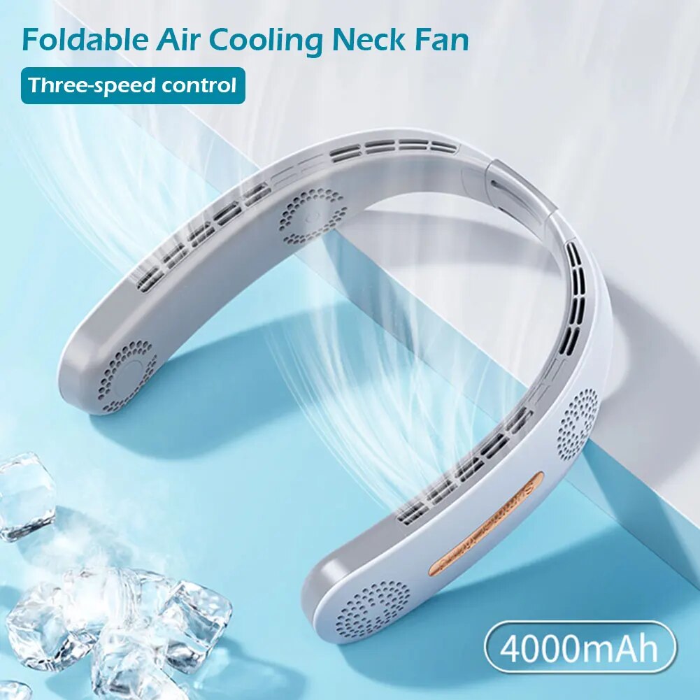  2024 Cross-border New Neck Fan Folding USB Charging Digital Display Silent Outdoor Portable Mini Fan 